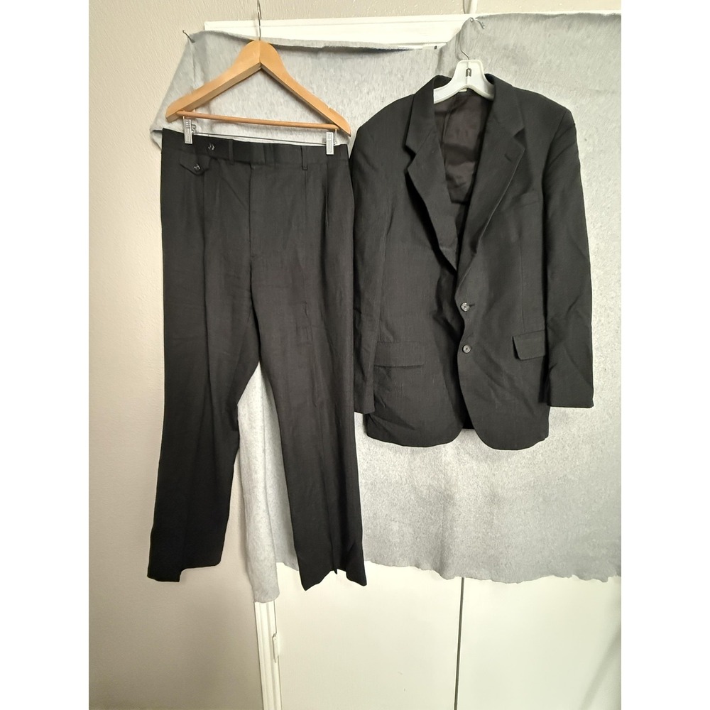 Kuppenheimer Suit Mens 42 37x34 Black 100% Wool 2 Piece Jacket Pants Formal FLAW